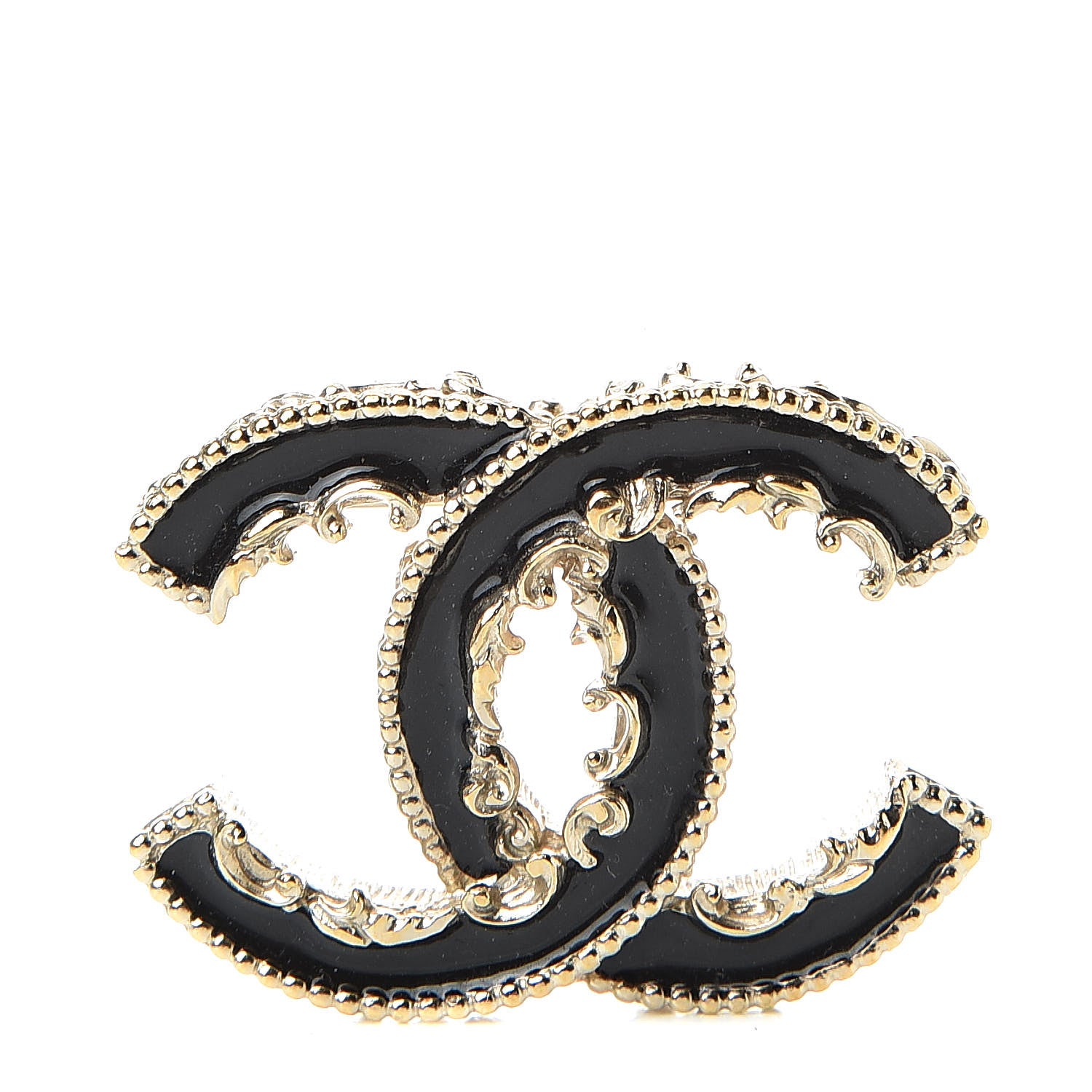 Chanel Enamel CC Baroque Brooch Black Gold 1 of 4
