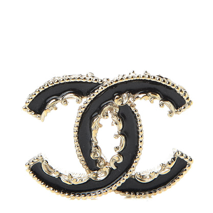 Chanel Enamel CC Baroque Brooch Black Gold 1 of 4