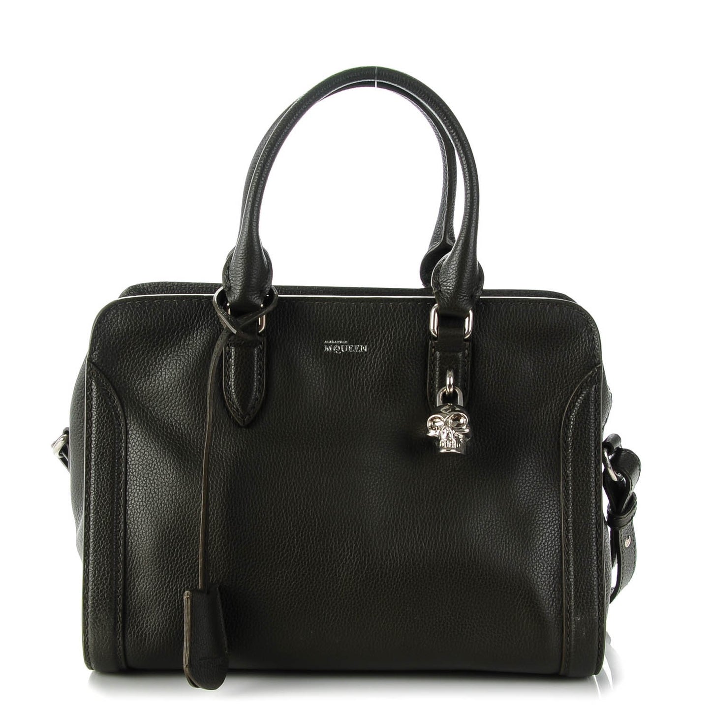 Pebbled Calfskin Small Skull Padlock Zip Around Tote Military Green