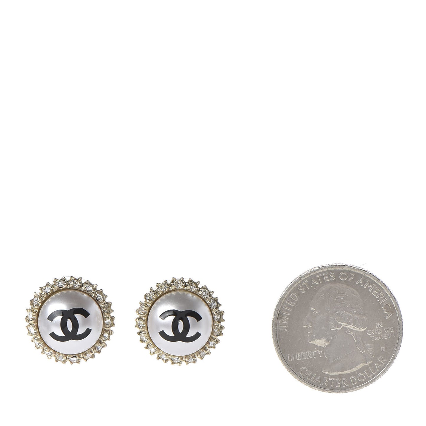 Crystal Pearl CC Round Earrings Gold Pearly White Black