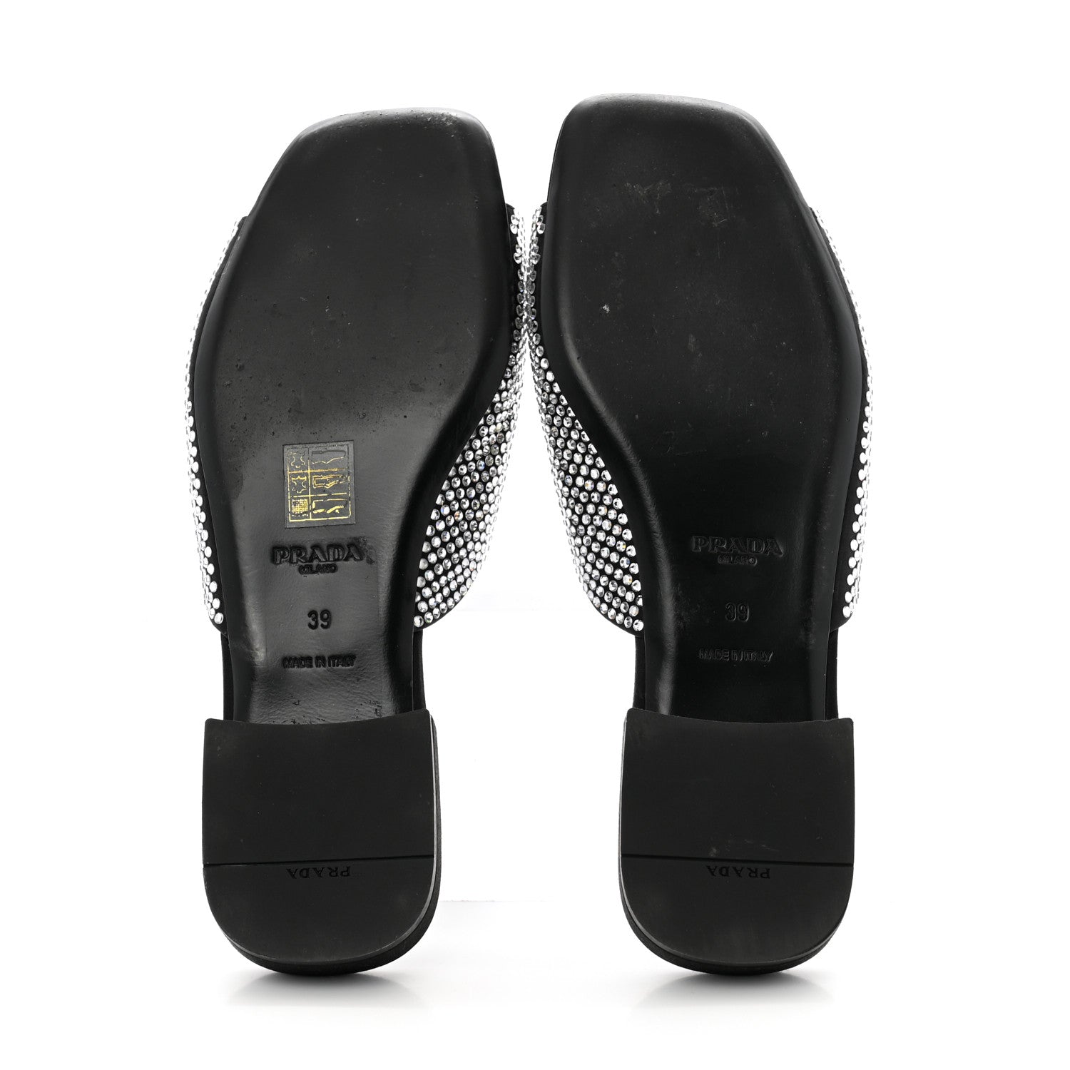 Prada Satin Crystal Logo 10mm Slide Sandals 39 Black 6 of 8