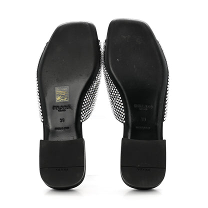 Prada Satin Crystal Logo 10mm Slide Sandals 39 Black 6 of 8