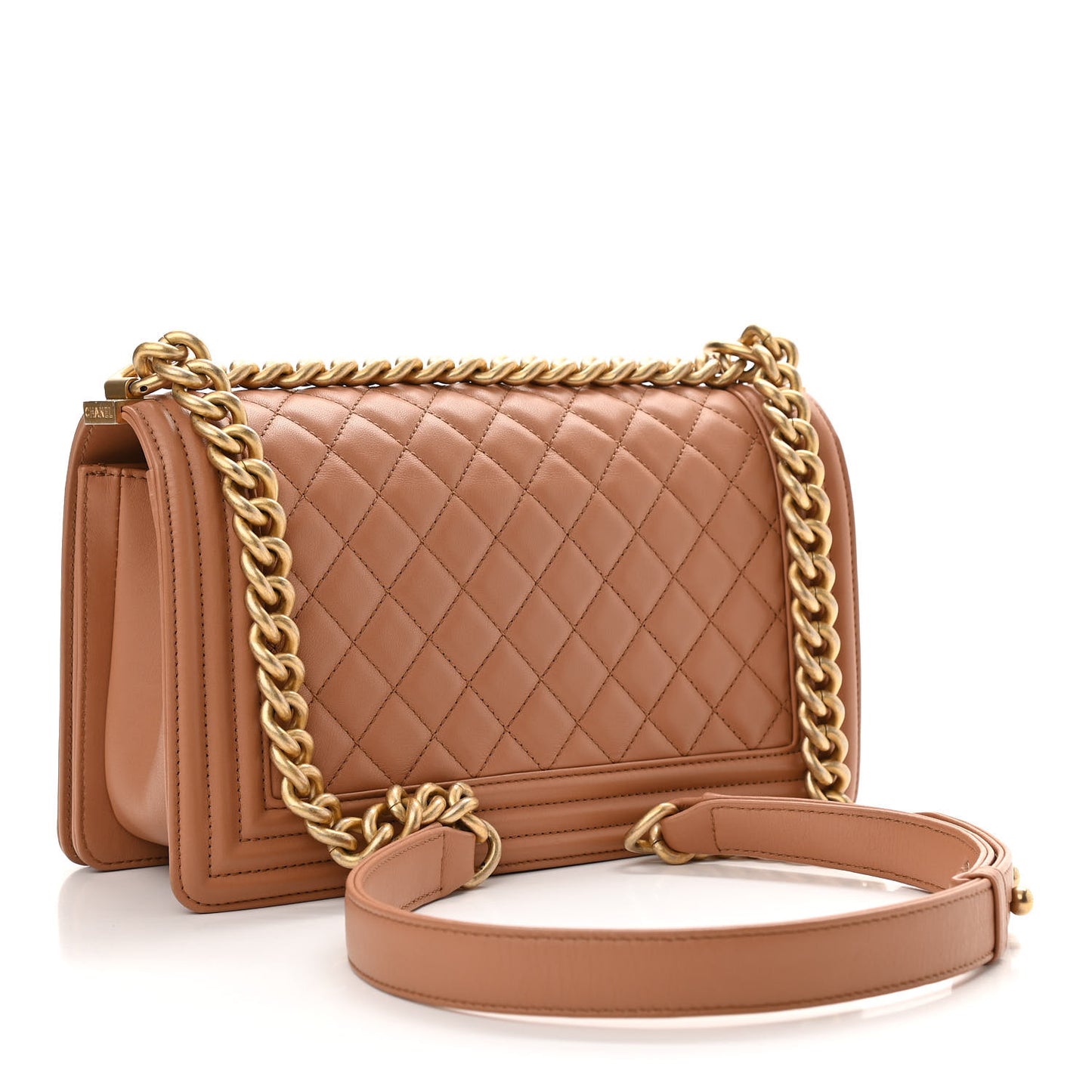 Lambskin Quilted Medium Boy Flap Dark Beige