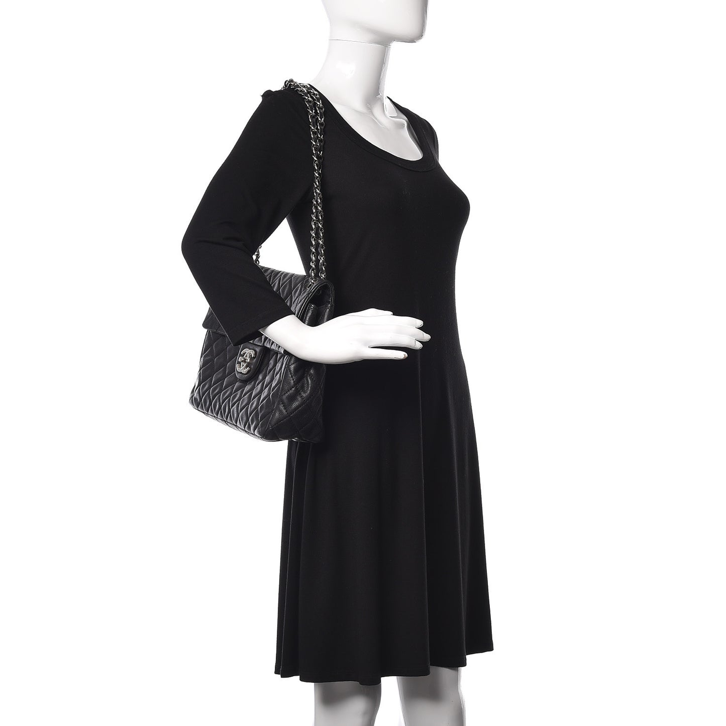 Washed Caviar Quilted Maxi Single Flap Black