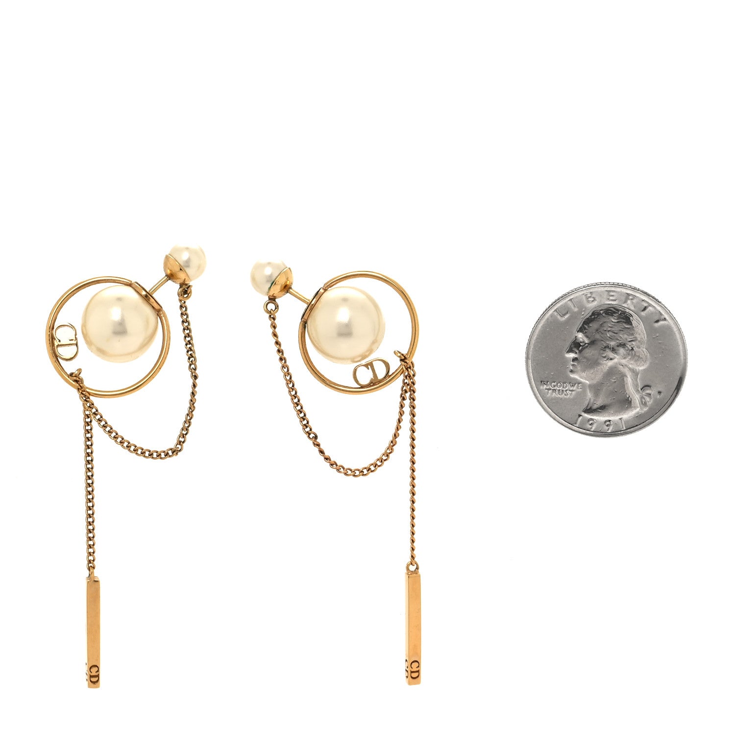 Christian Dior Pearl Tribales Dangle Chain Earrings Gold 2 of 5