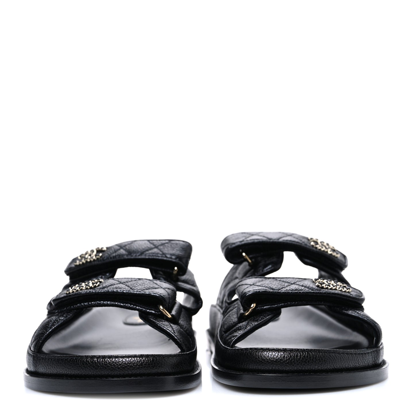 Grained Calfskin Velcro Dad Sandals 42 Black