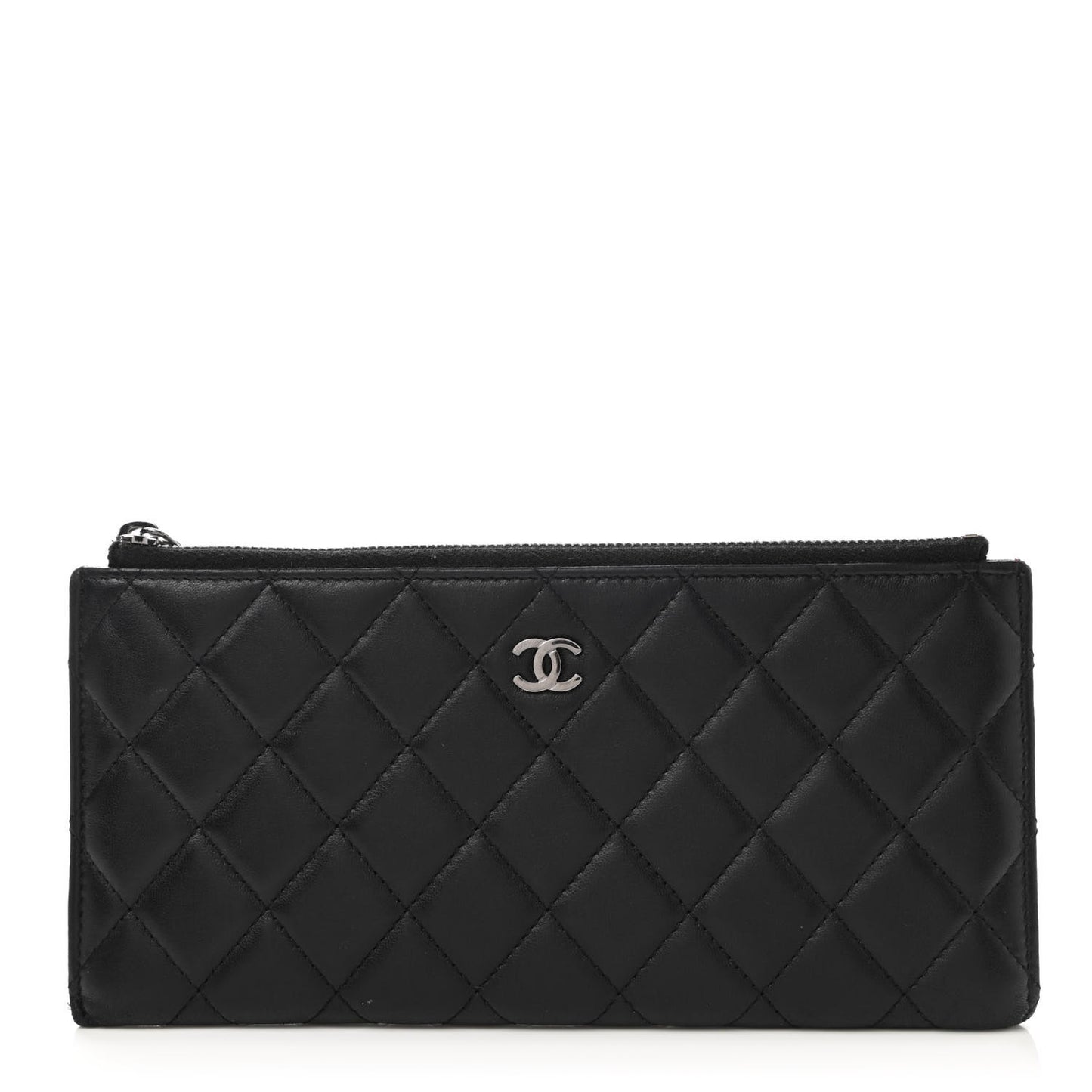 Lambskin Quilted Zip Pouch Black