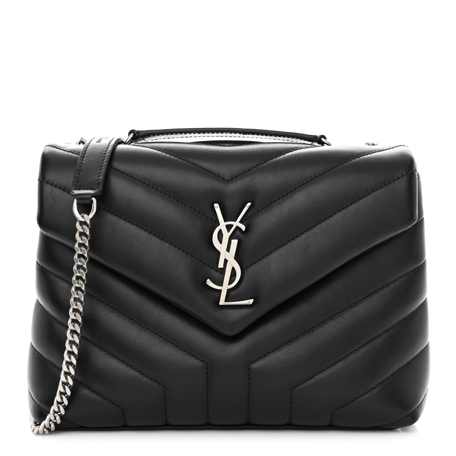 Saint Laurent Calfskin Y Quilted Monogram Small Loulou Chain Satchel Black 1 of 12