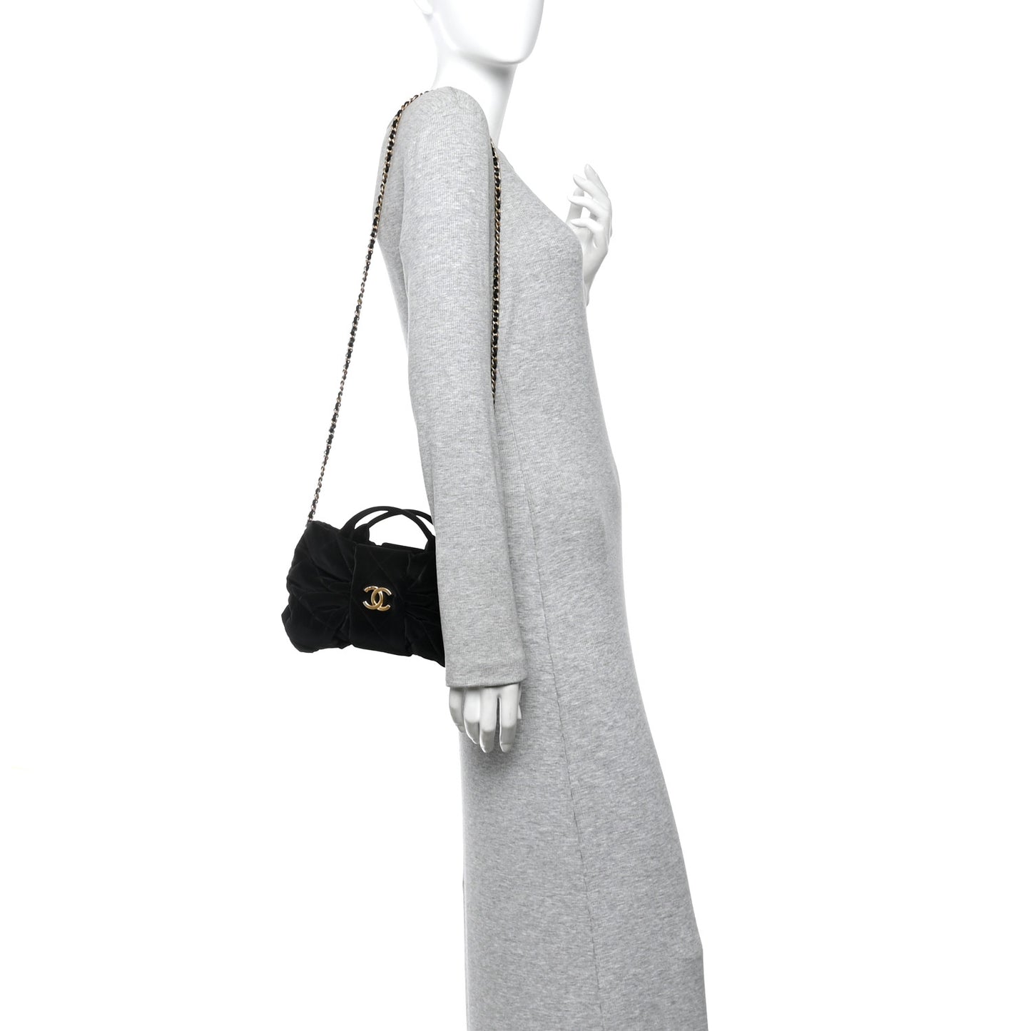 Velvet Effect Nylon Quilted Mini Bow Bag Black