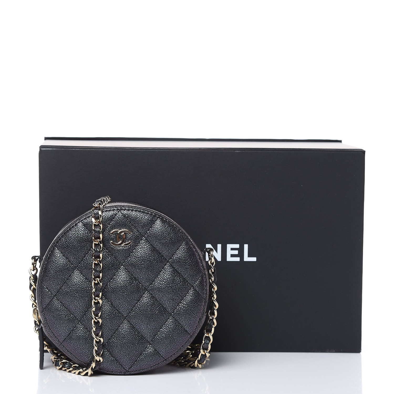 Chanel Iridescent Caviar Quilted Round Clutch With Chain Black 10 of 10