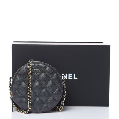 Chanel Iridescent Caviar Quilted Round Clutch With Chain Black 10 of 10