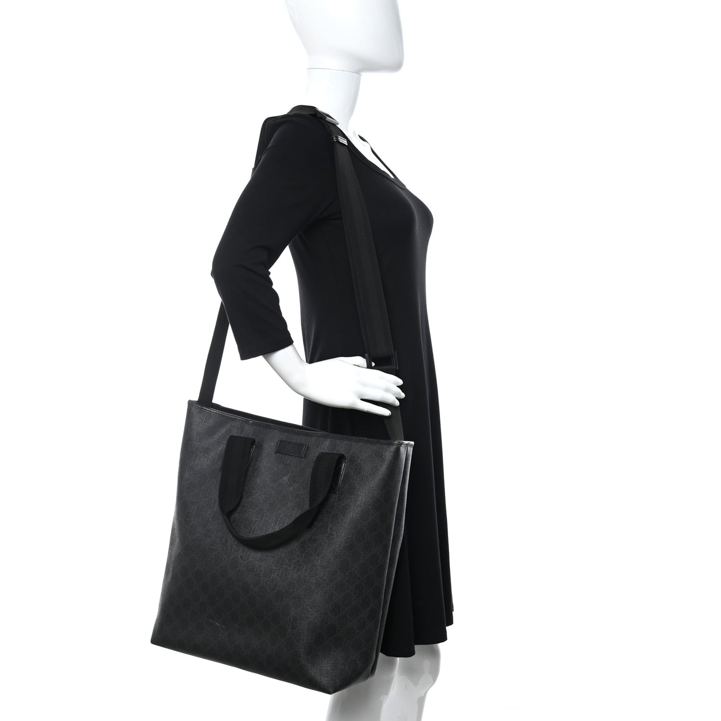 GG Supreme Monogram Web Handle Vertical Tote Black Grey