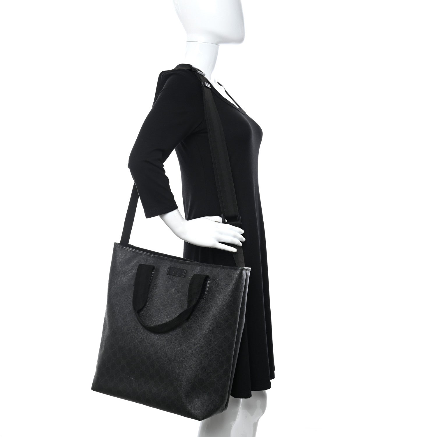 Gucci GG Supreme Monogram Web Handle Vertical Tote Black Grey 2 of 15
