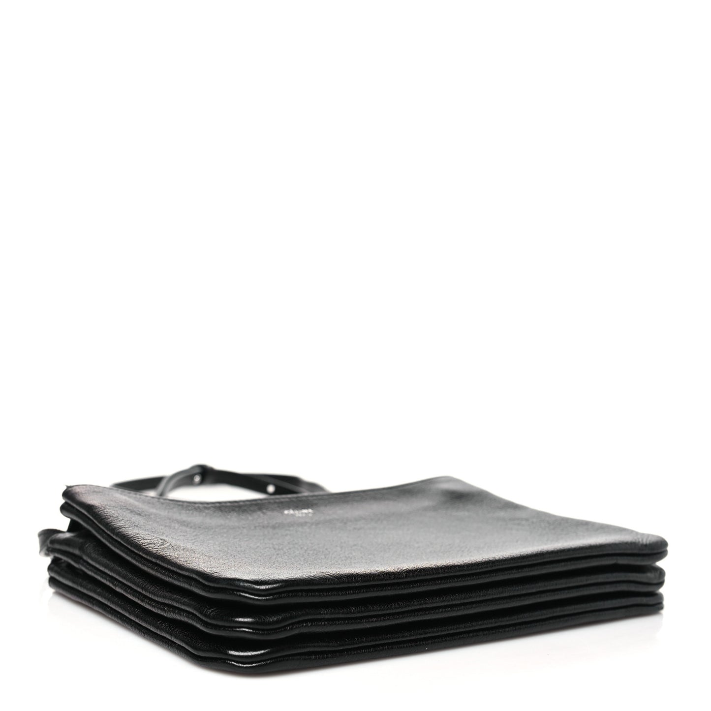 Shiny Textured Calfskin Trio Crossbody Bag Black