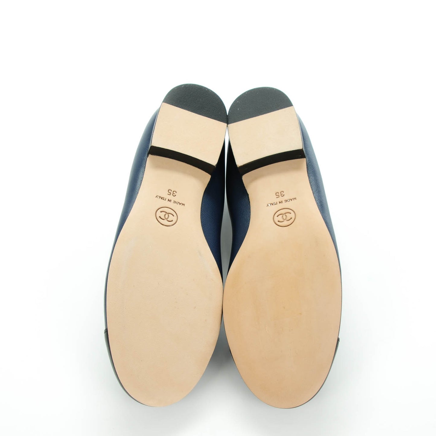 Lambskin Cap Toe Ballerina Flats 35 Dark Navy Black