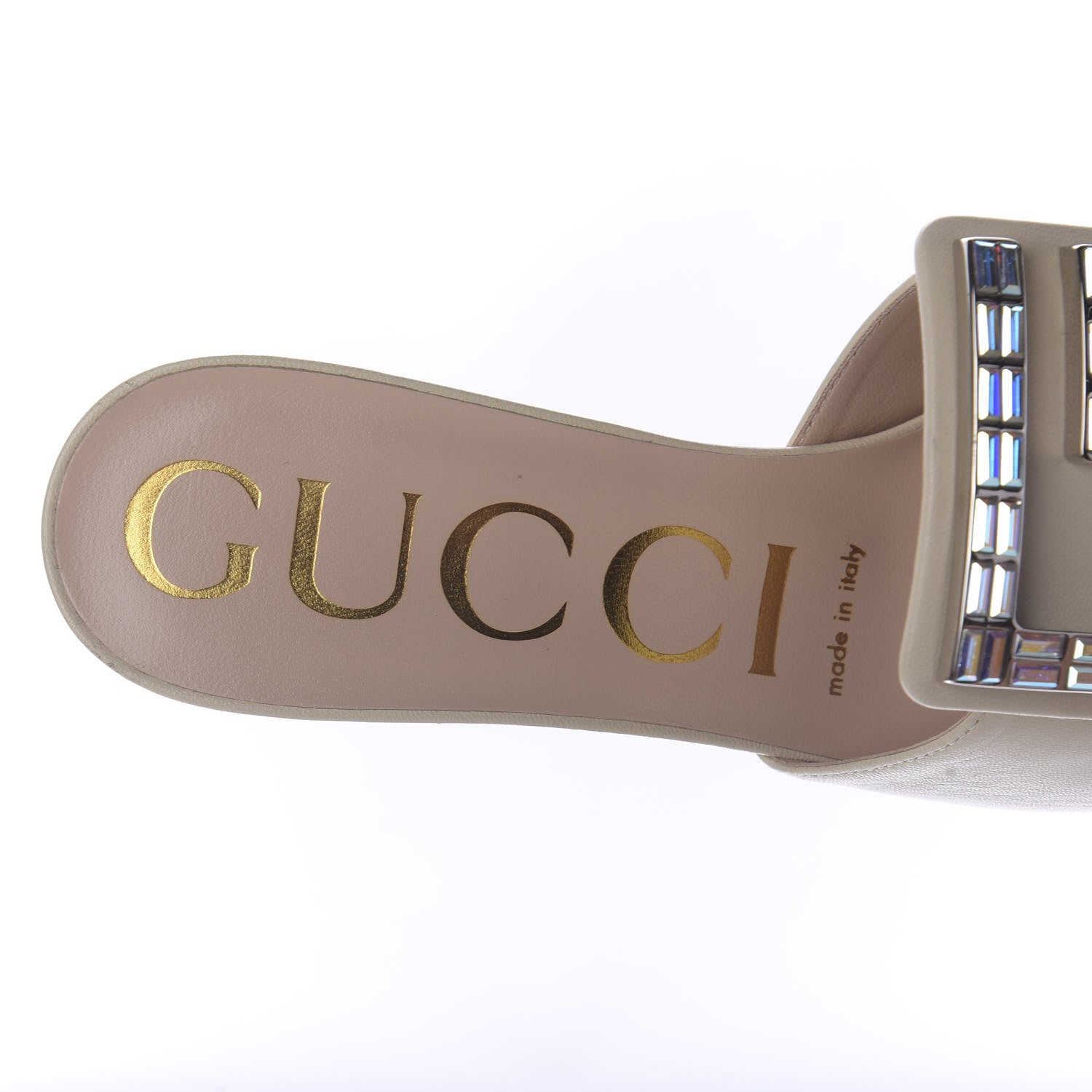 Gucci Malaga Kid Crystal Square G Madelyn Mules 37 Vintage White 8 of 12