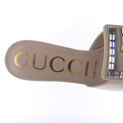 Gucci Malaga Kid Crystal Square G Madelyn Mules 37 Vintage White 8 of 12