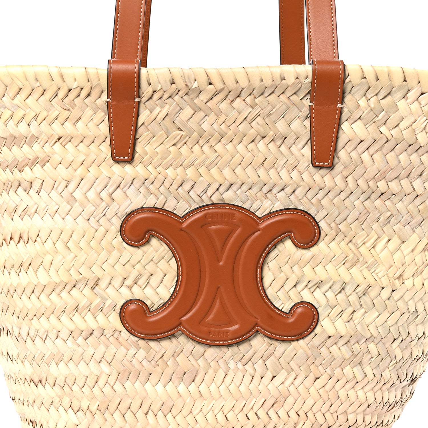Celine Raffia Calfskin Triomphe Large Panier Tan 7 of 11