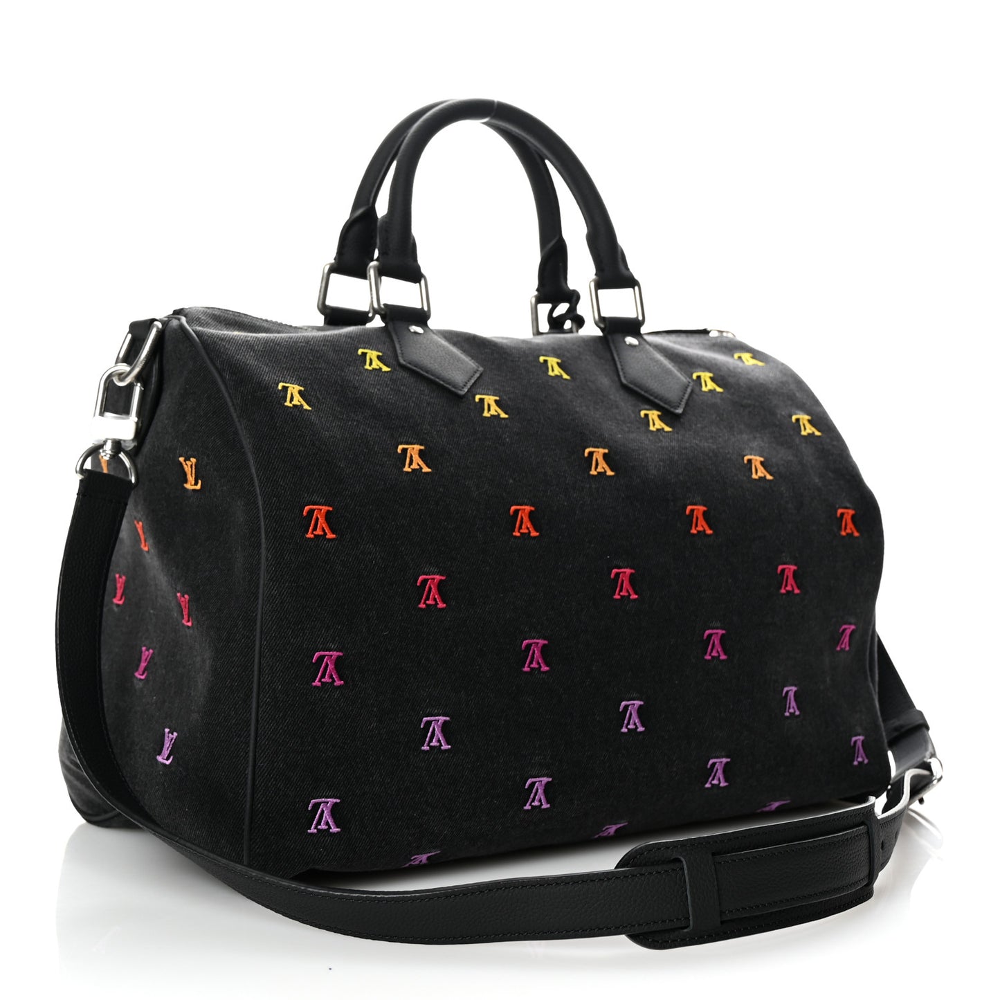 LV Blason Denim Calfskin Speedy Bandouliere 40 Black Gradient Orange