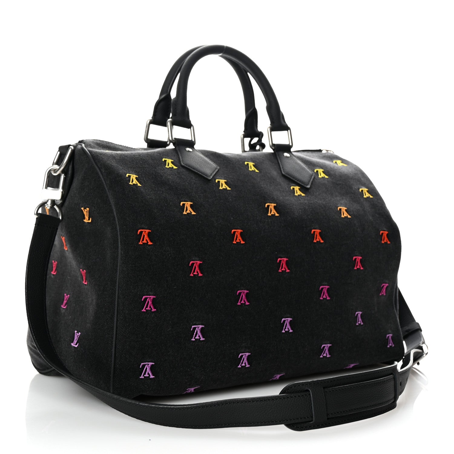 Louis Vuitton LV Blason Denim Calfskin Speedy Bandouliere 40 Black Gradient Orange 2 of 8