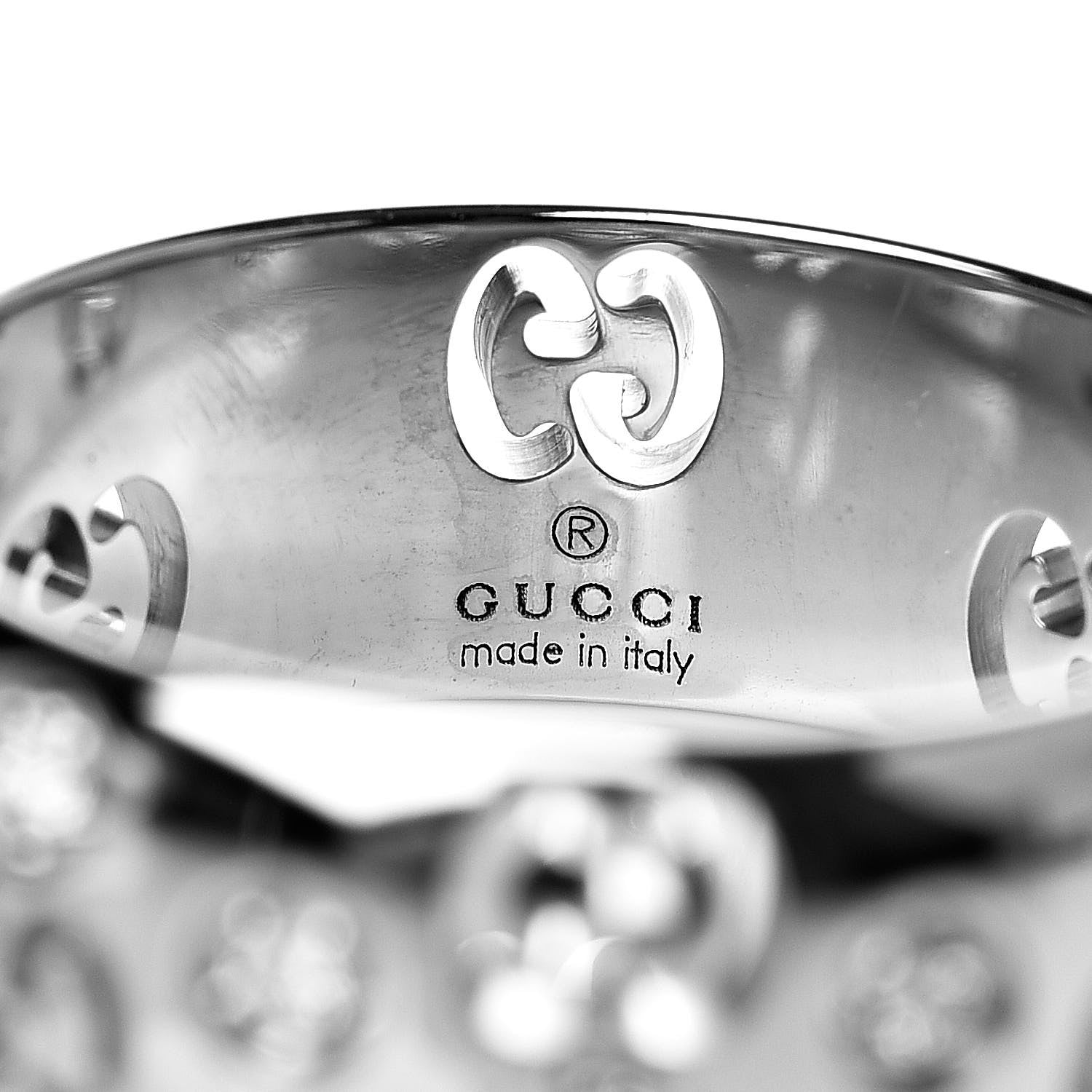 Gucci 18K White Gold Diamond 6mm Icon Band Ring 50 5.25 4 of 5