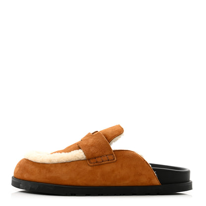 Hermes Suede Goatskin Shearling Go Mules 41 Beige Kraft Ecru 1 of 10