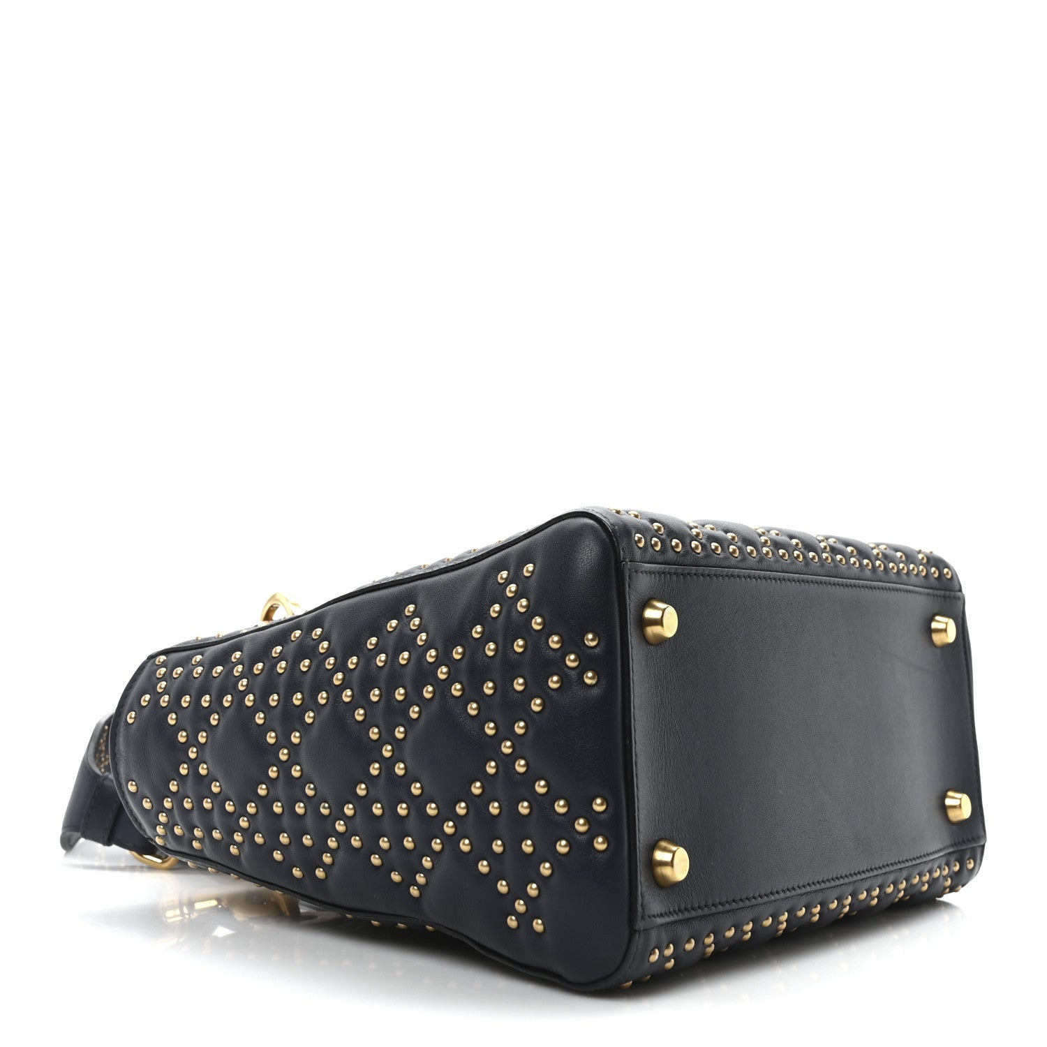 Christian Dior Calfskin Cannage Studded Medium Supple Lady Dior Navy 4 of 10