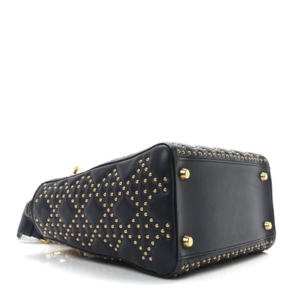 Christian Dior Calfskin Cannage Studded Medium Supple Lady Dior Navy 4 of 10