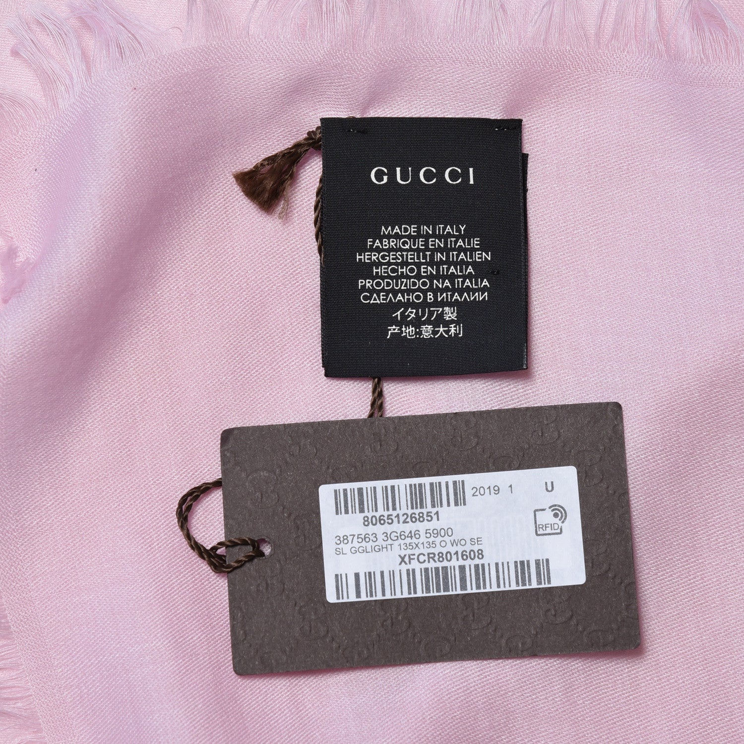 Gucci Wool Silk Jacquard GG Fringe Scarf Pink 4 of 4