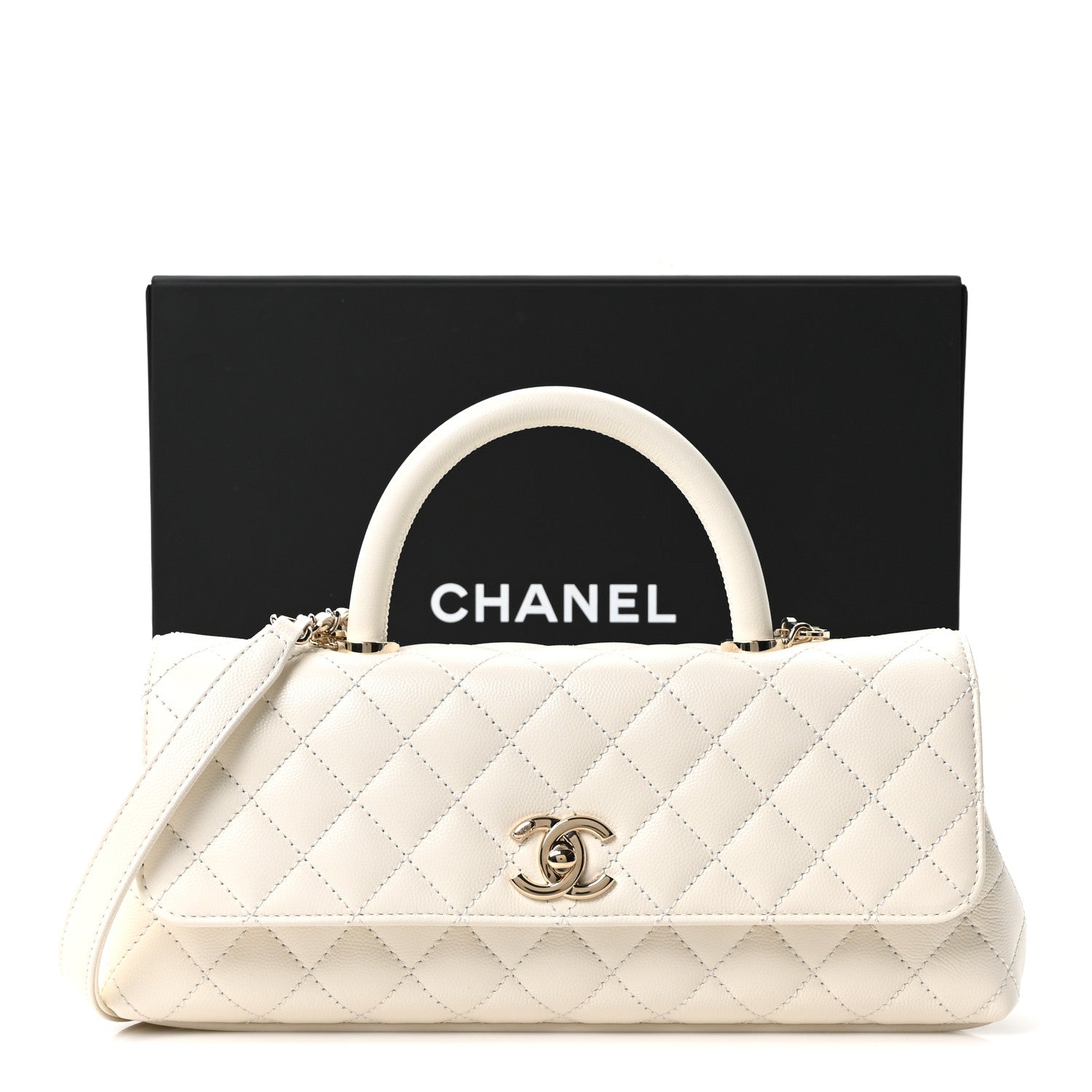 Chanel Caviar Quilted Maxi East West Coco Handle Flap White 10 of 10