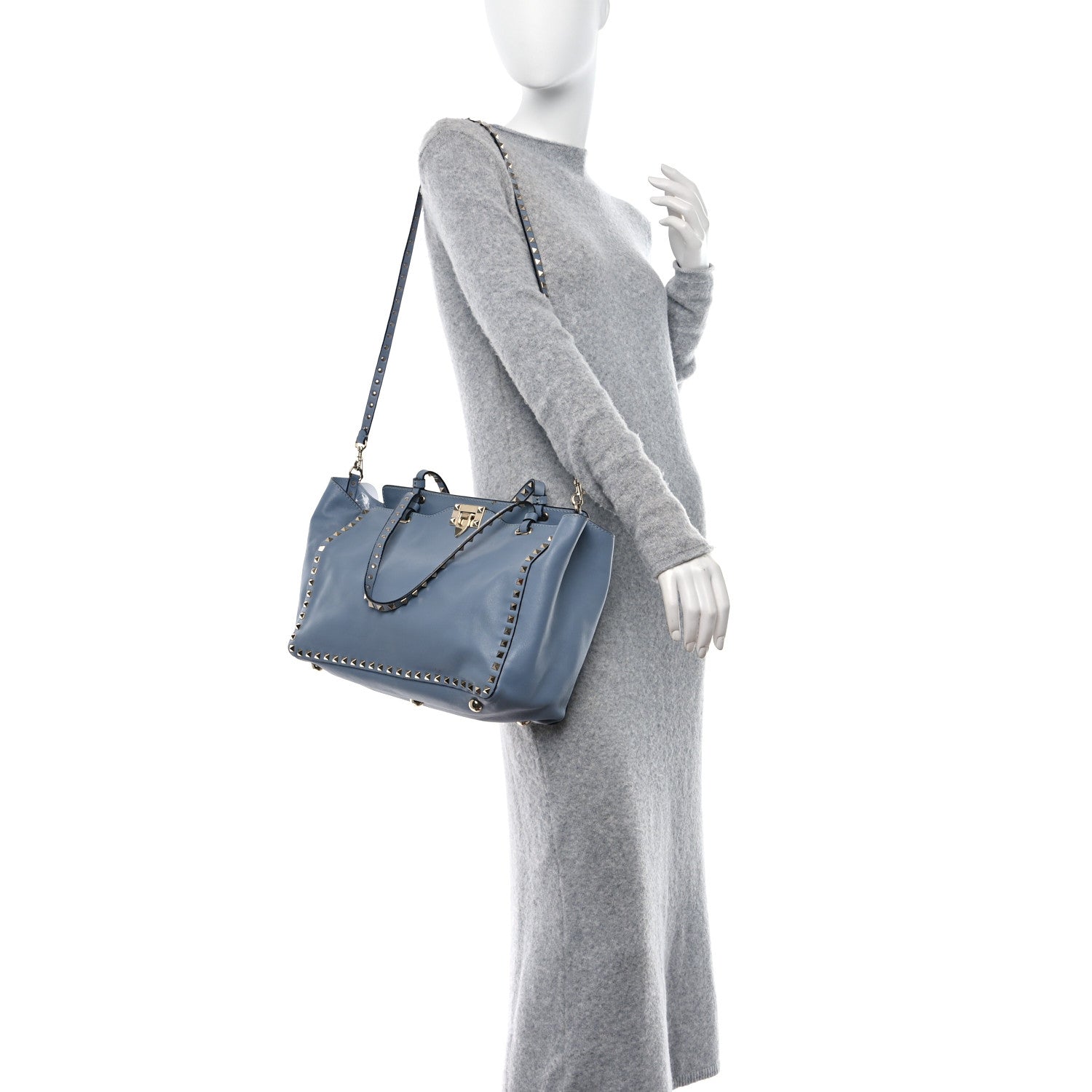 Valentino Garavani Vitello Medium Rockstud Tote London Stone 2 of 10