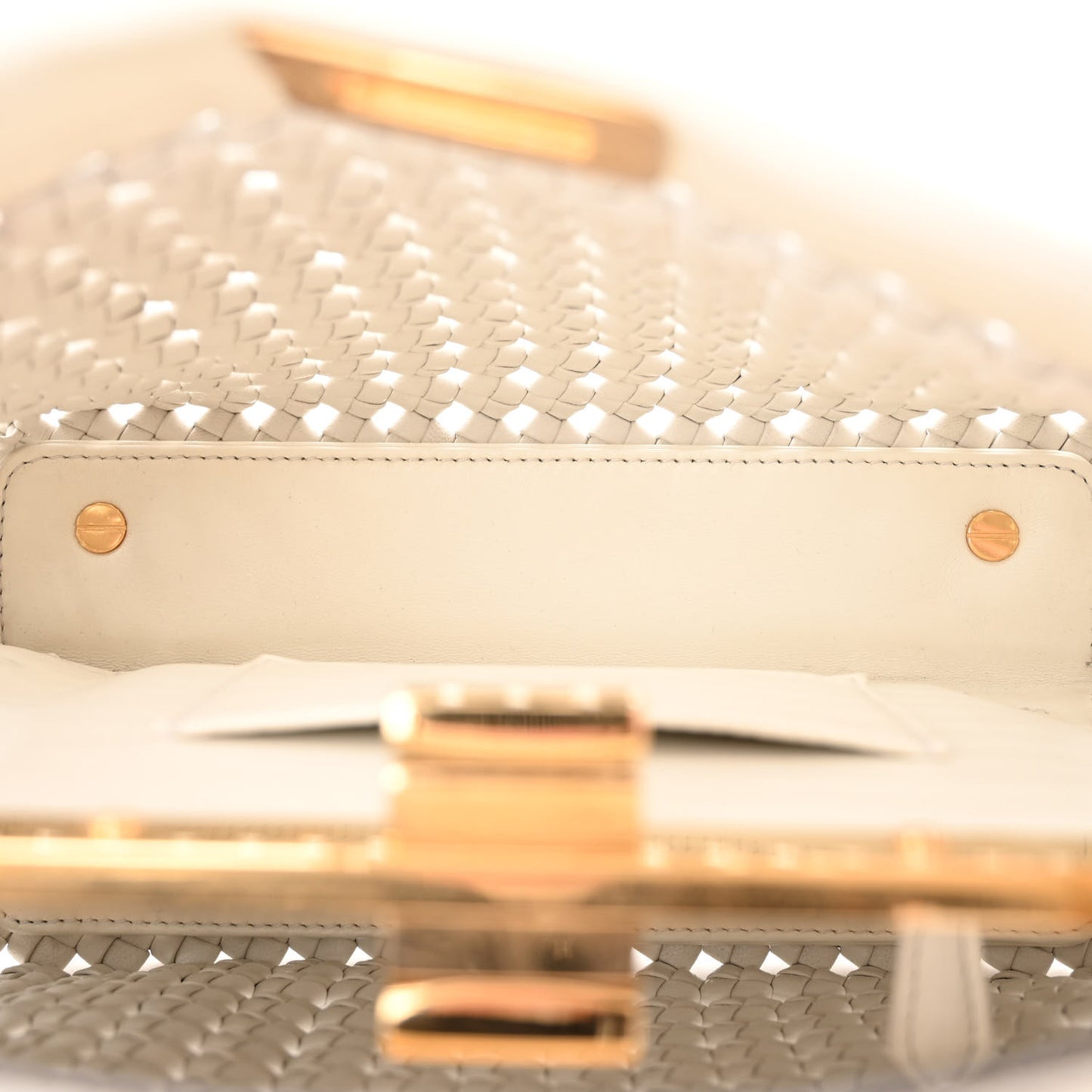 Nappa Intreccio Stacked Bar Mini Peekaboo Iconic Satchel White