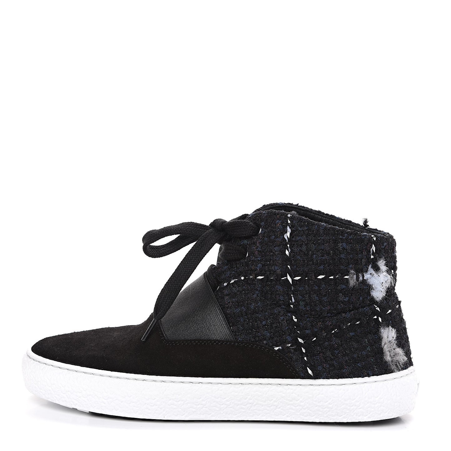 Suede Tweed High Top Sneakers 36 Black Navy