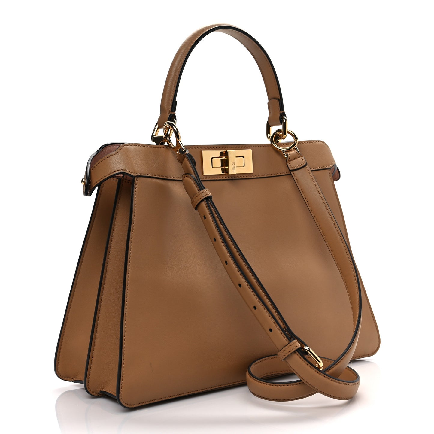 Vitello Seta Shiny Nappa Medium Peekaboo I SEE U Satchel Miele Scuro Light Rose