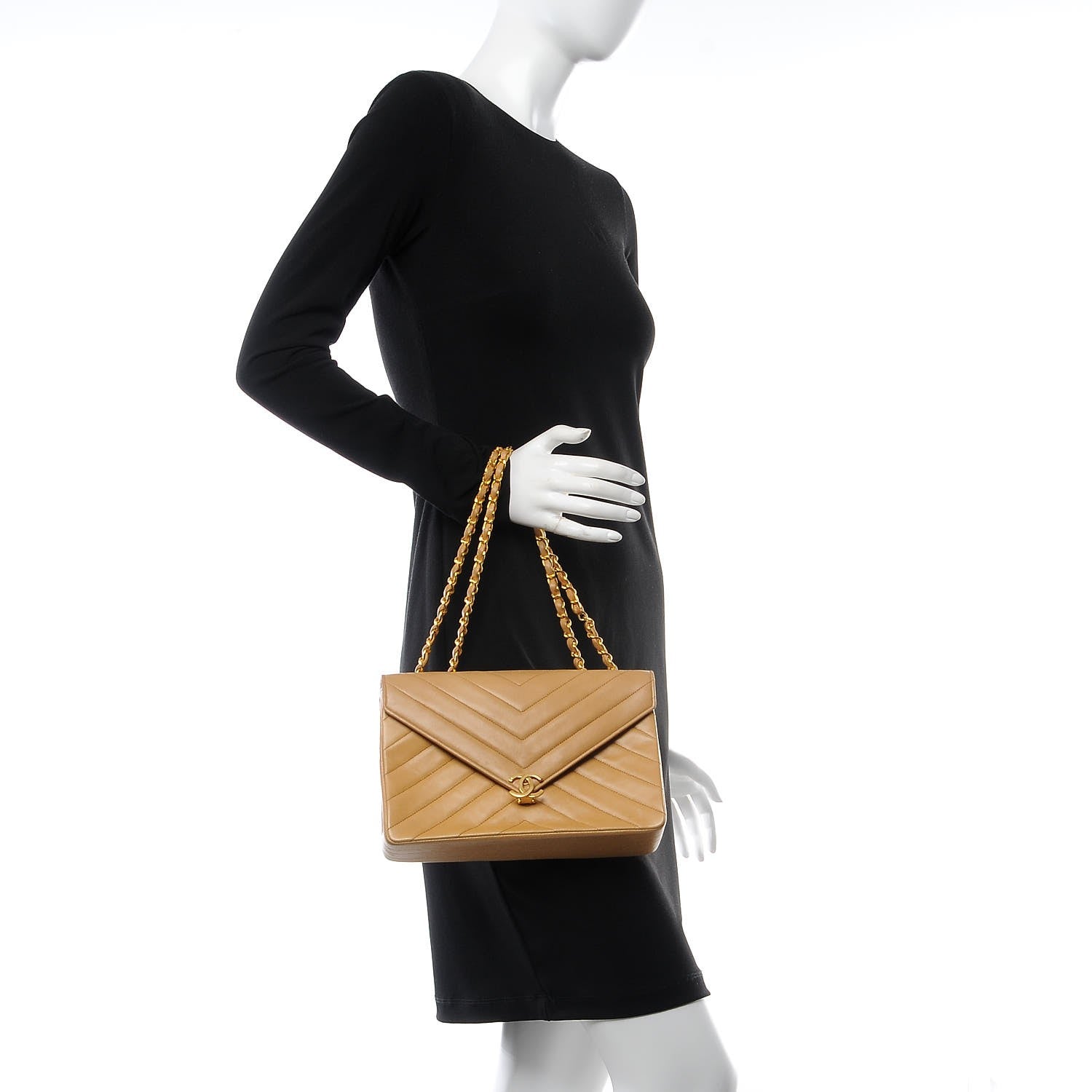 Chanel Lambskin Chevron Quilted Medium Single Flap Beige 2 of 10