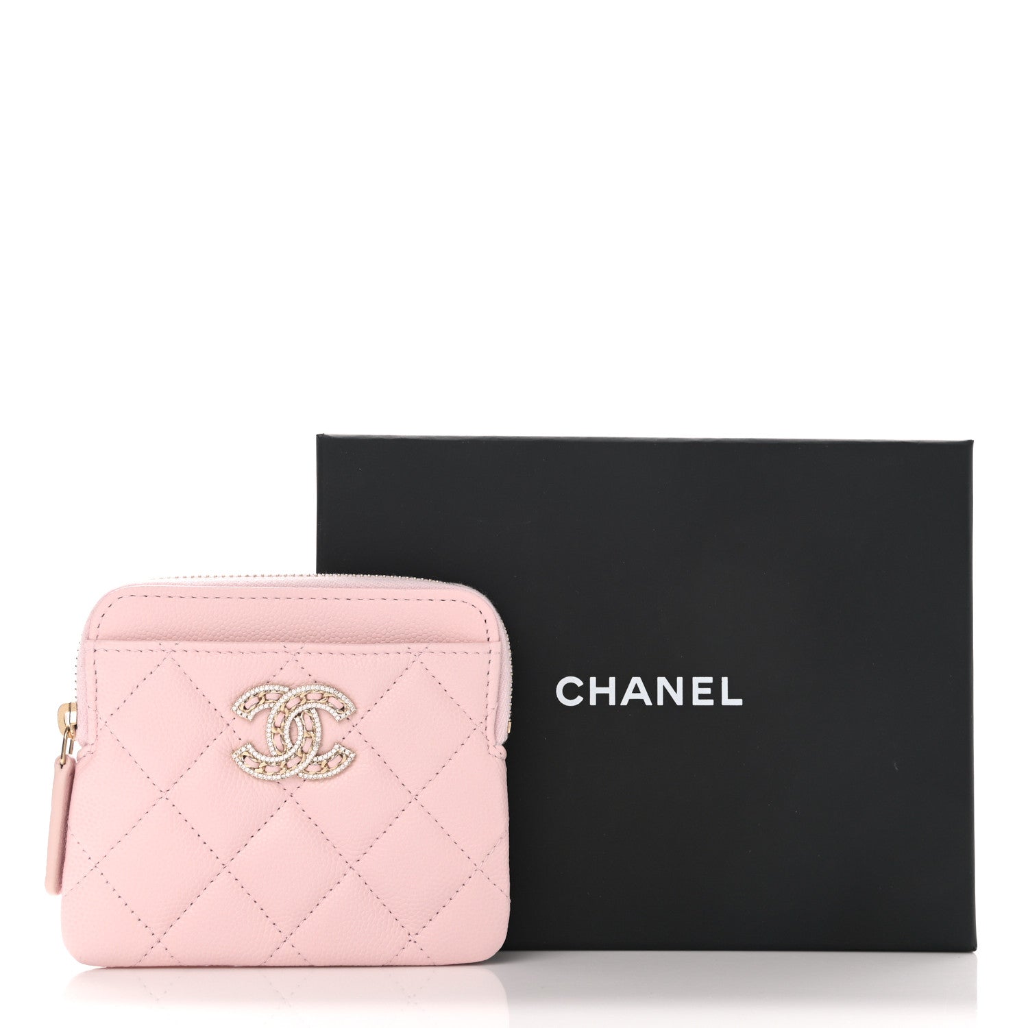Chanel Caviar Quilted Crystal Zip Card Holder Wallet Light Pink 8 of 8
