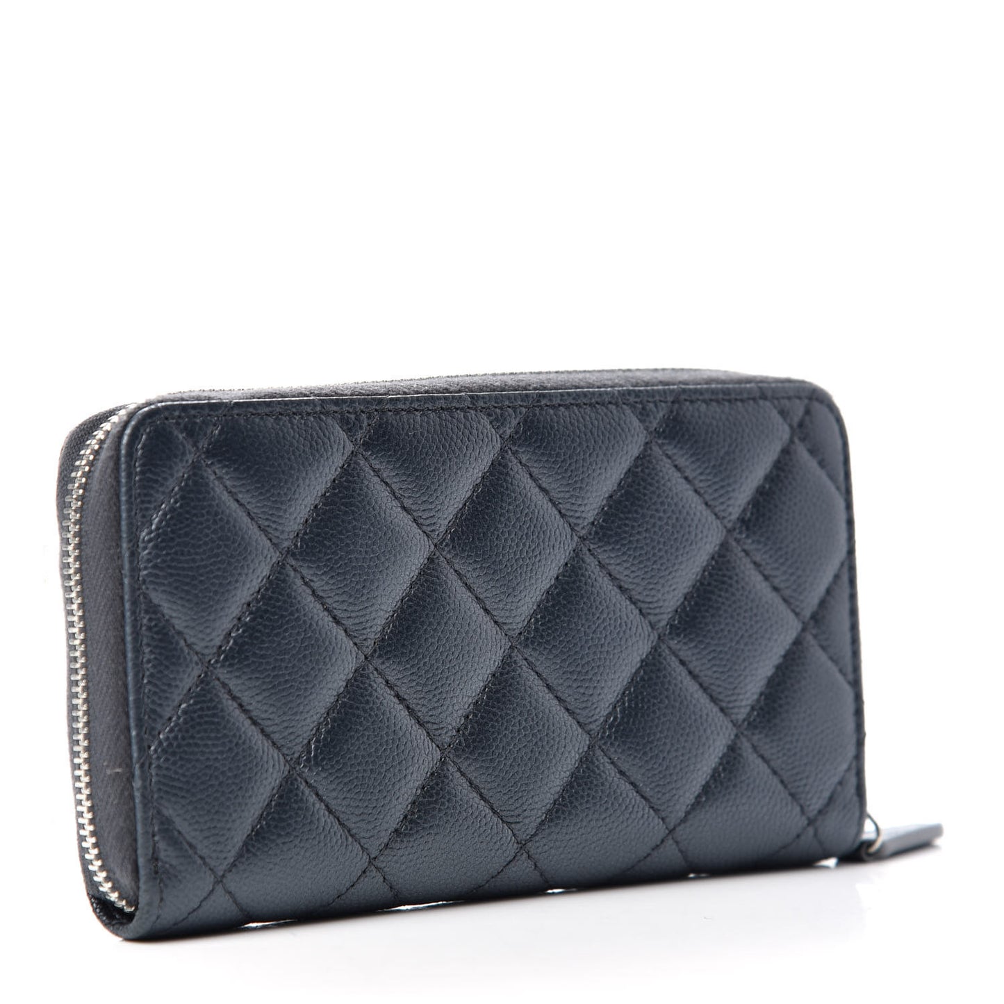 Metallic Caviar Quilted Medium Maxi CC Zip Around Wallet Black