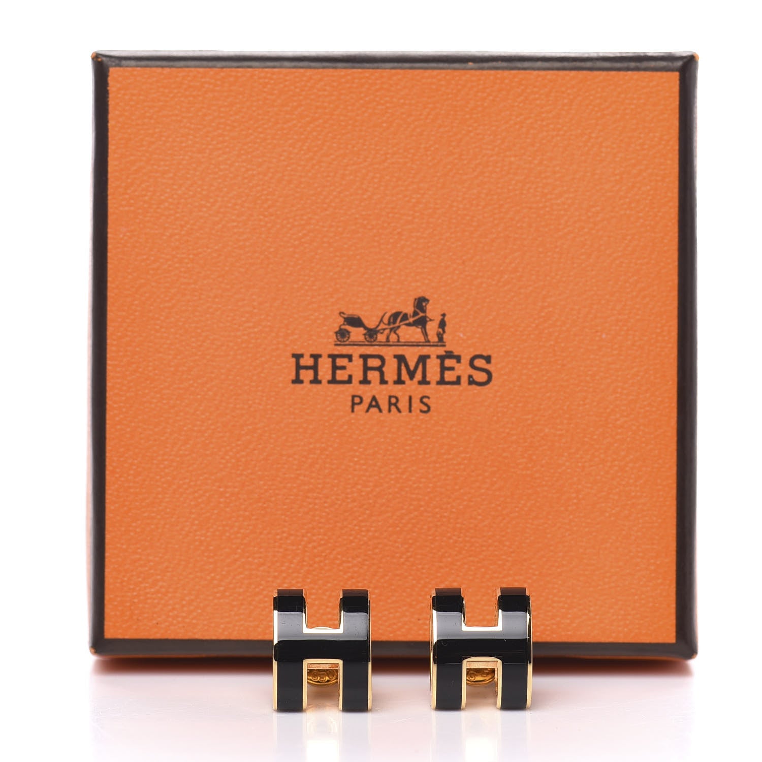 Hermes Gold Lacquered Pop H Earrings Black 6 of 6