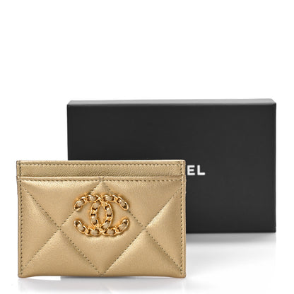 Chanel Metallic Lambskin Quilted Chanel 19 Card Holder Gold 10 of 10