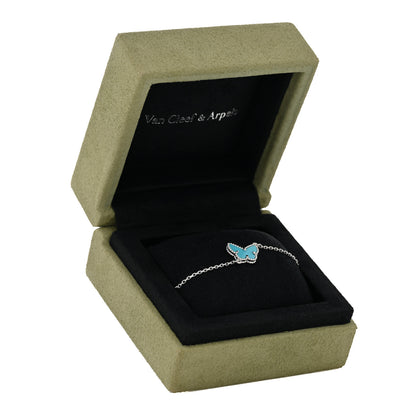 Van Cleef & Arpels 18K White Gold Turquoise Sweet Alhambra Butterfly Bracelet 6 of 6