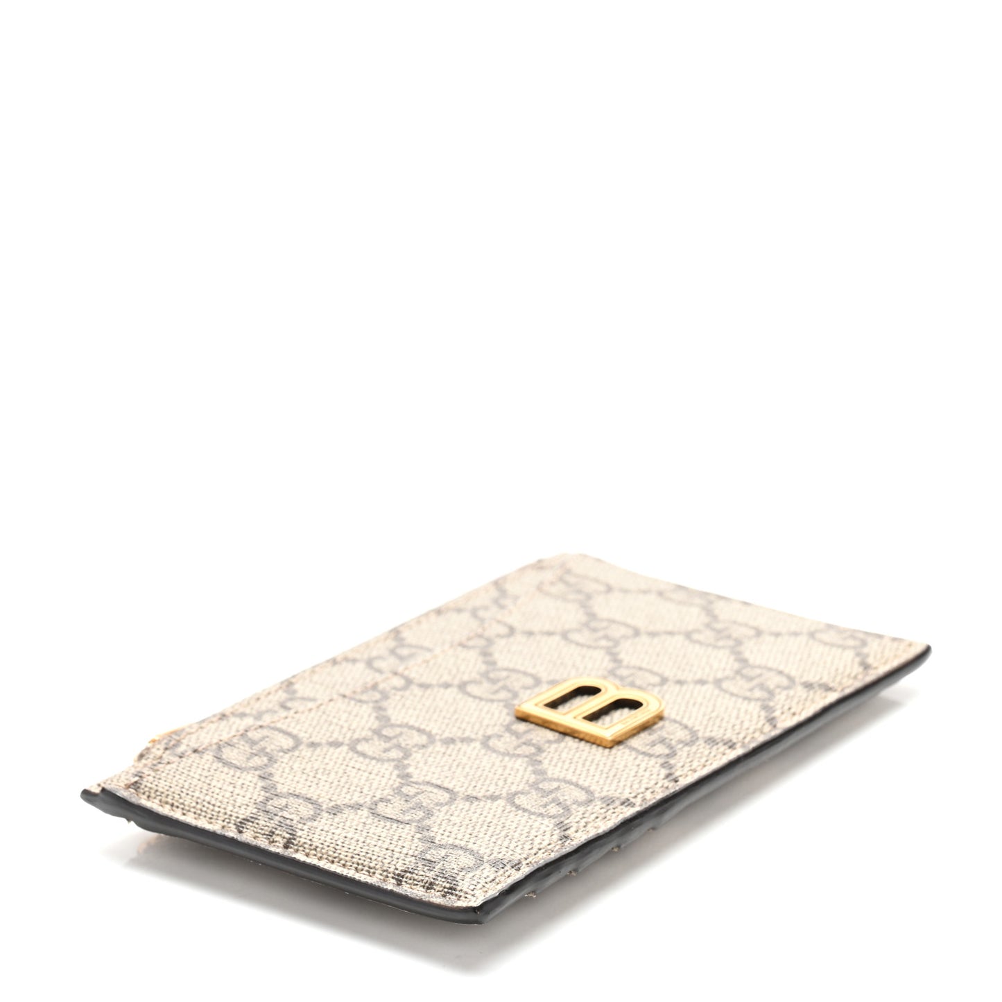 X BALENCIAGA GG Supreme Monogram Zip Card Case Beige Ebony