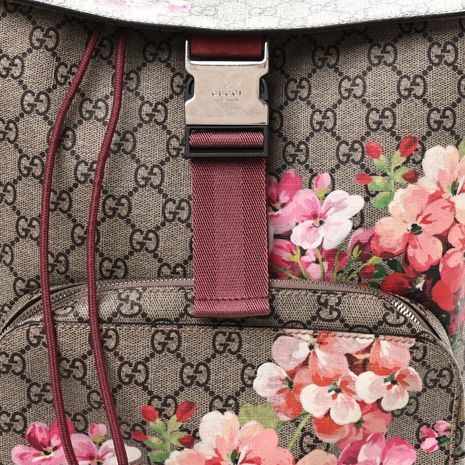 Gucci GG Supreme Monogram Blooms Medium Single Buckle Backpack Beige Multicolor Dry Rose 14 of 18