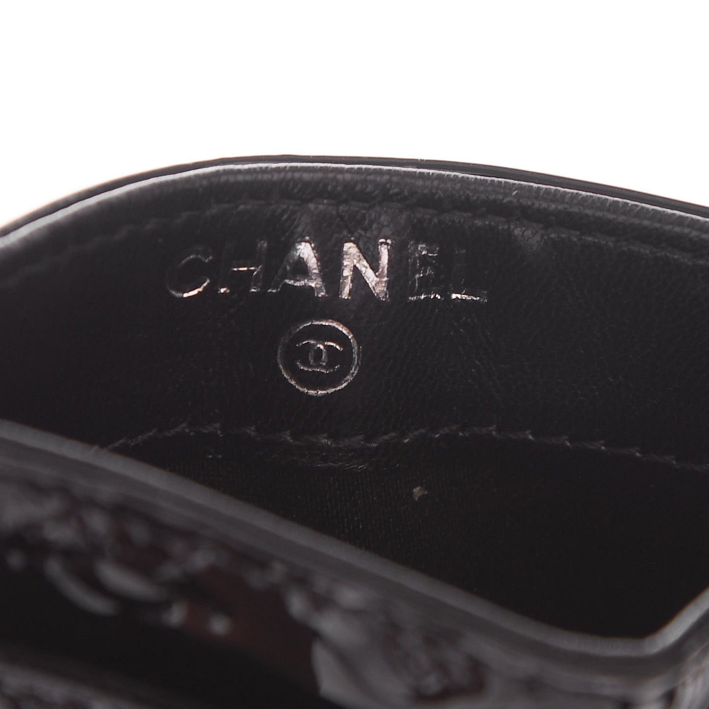 Patent Calfskin Lucky Symbols Card Holder Case Black