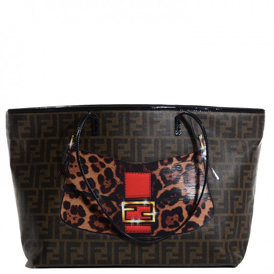Zucca Spalmati Patent Baguette Print Medium Roll Tote Tobacco