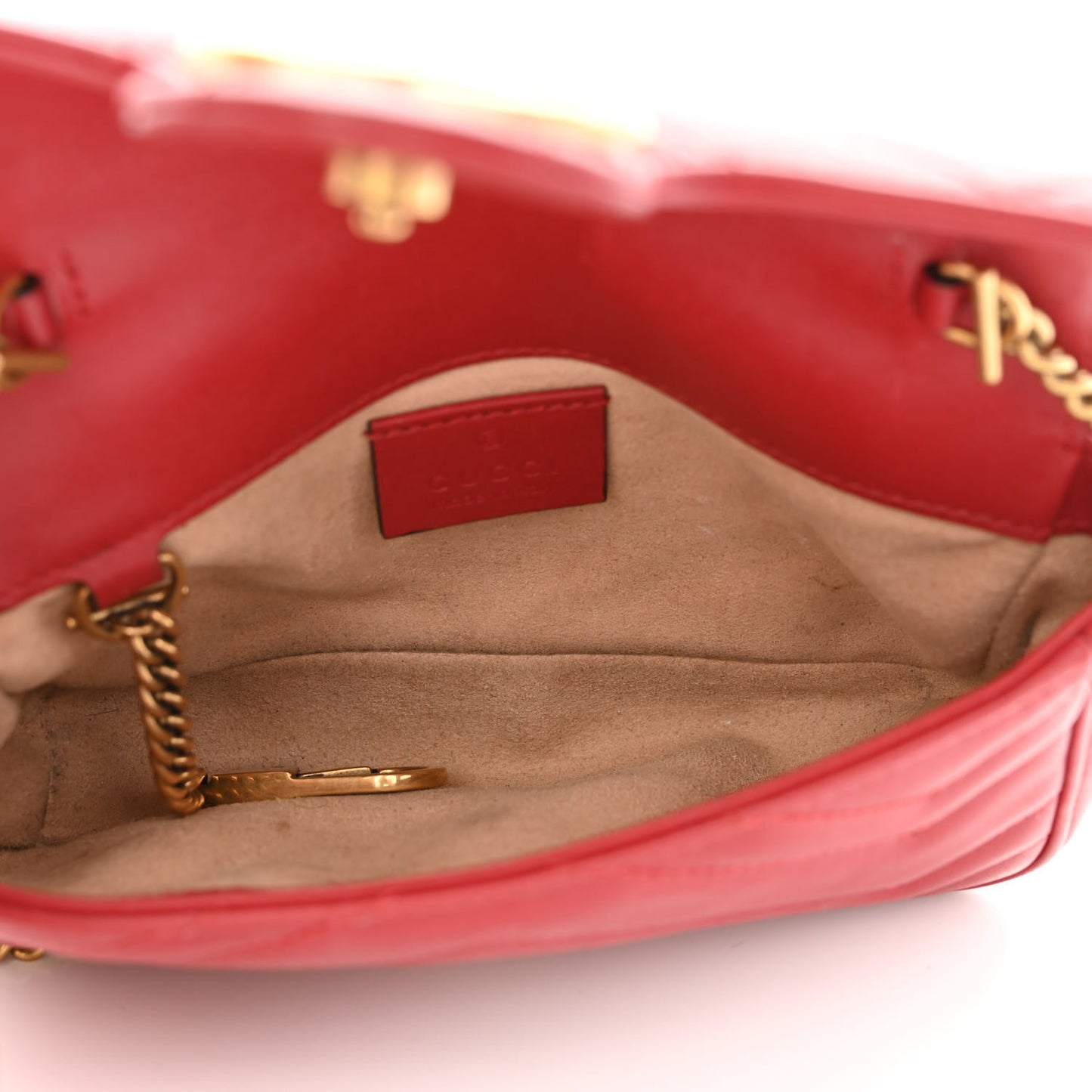 Calfskin Matelasse Super Mini GG Marmont Shoulder Bag Hibiscus Red