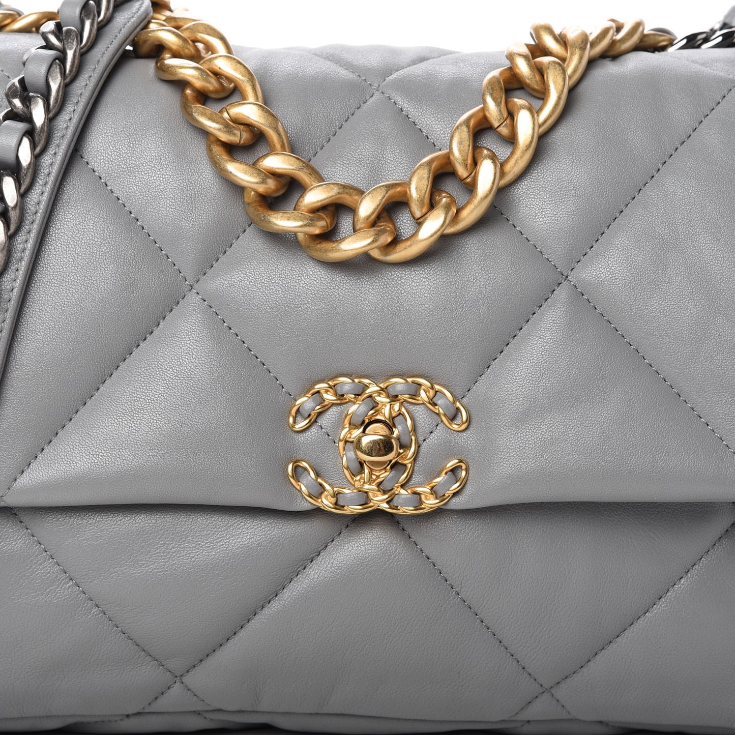 Goatskin Quilted Large Chanel 19 Flap Grey