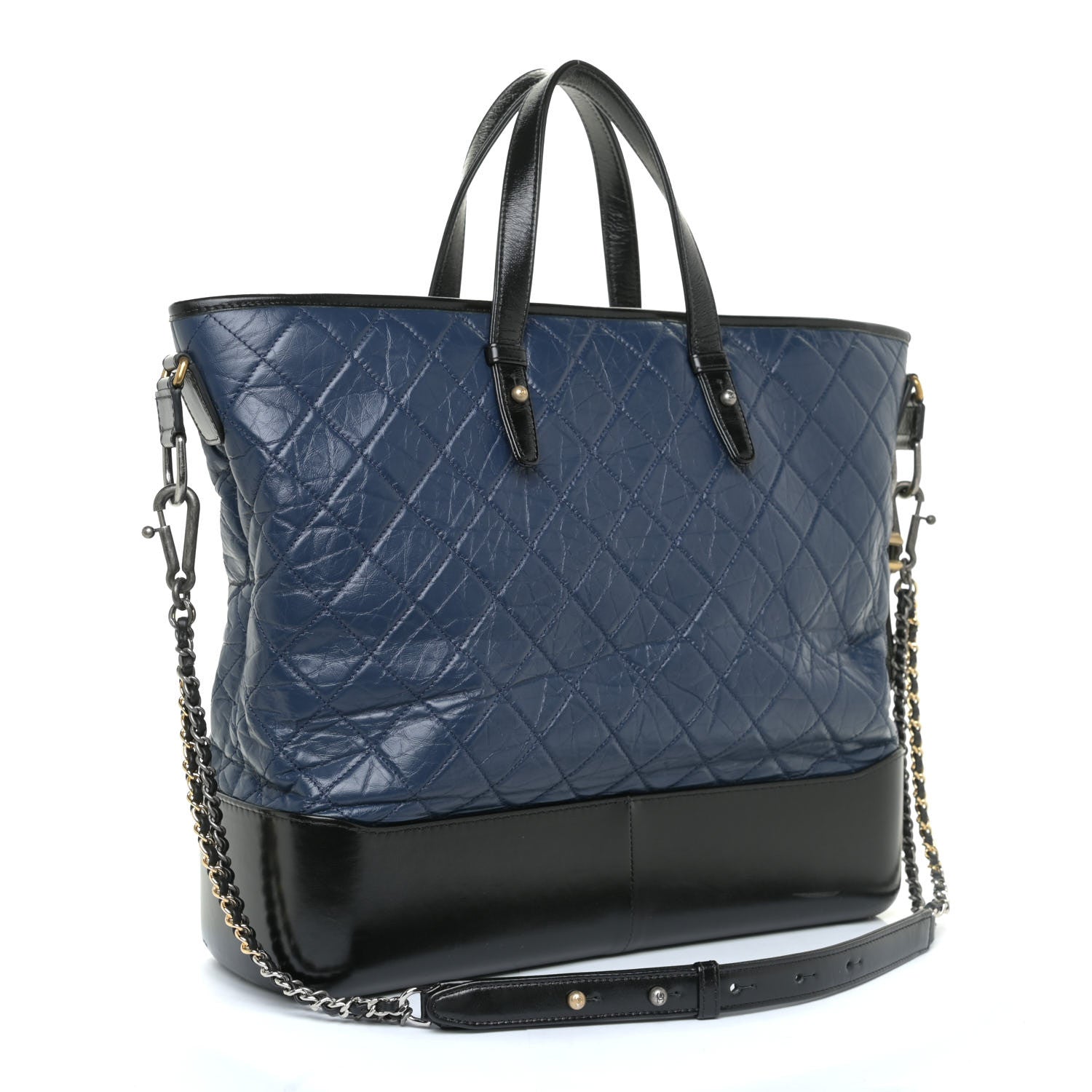 Chanel Aged Calfskin Quilted Large Gabrielle Shopping Tote Navy Black 3 of 13