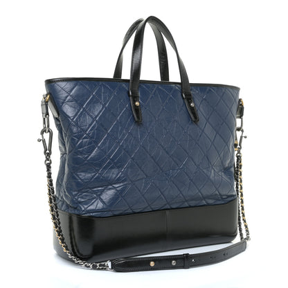 Chanel Aged Calfskin Quilted Large Gabrielle Shopping Tote Navy Black 3 of 13