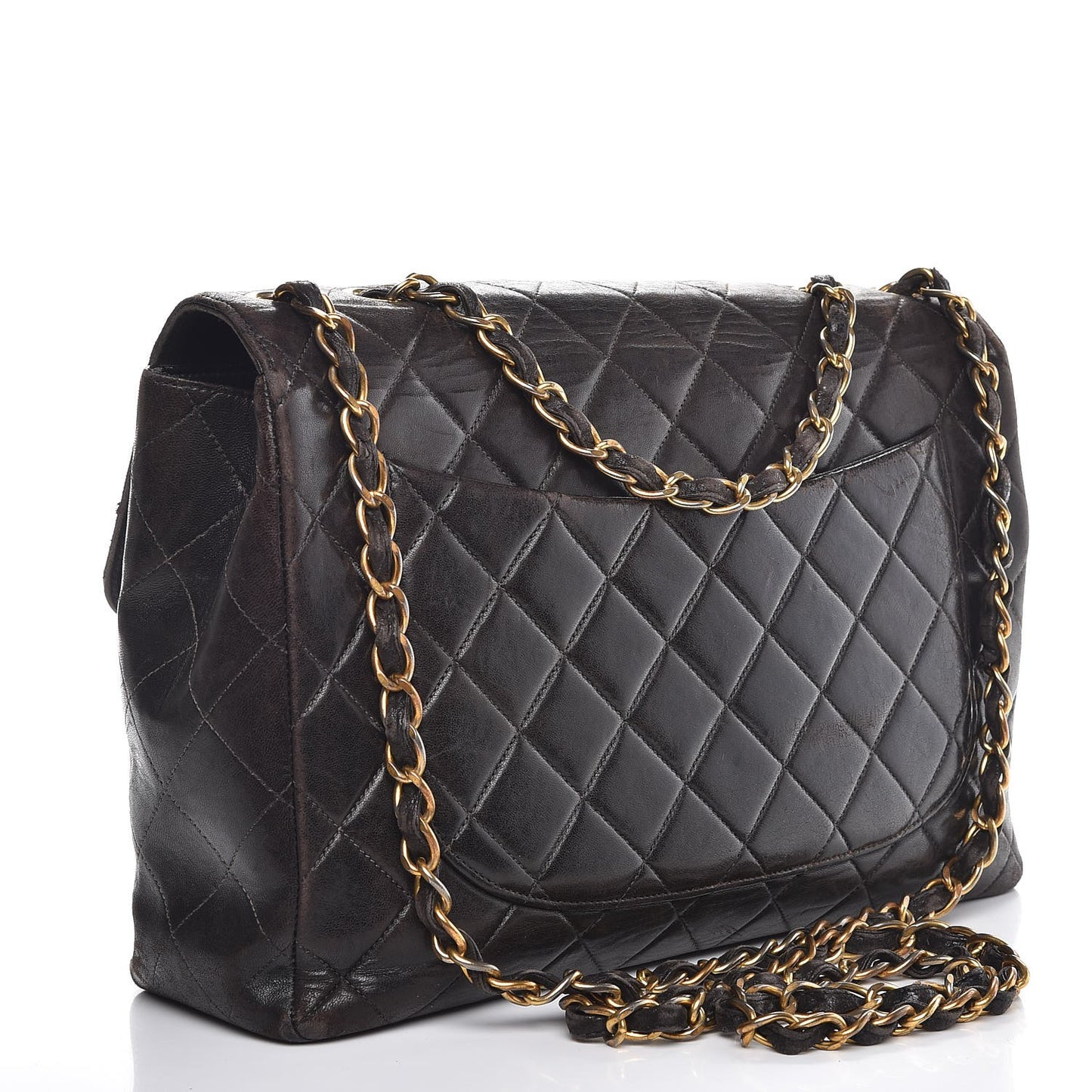Lambskin Quilted Jumbo Single Flap Brown