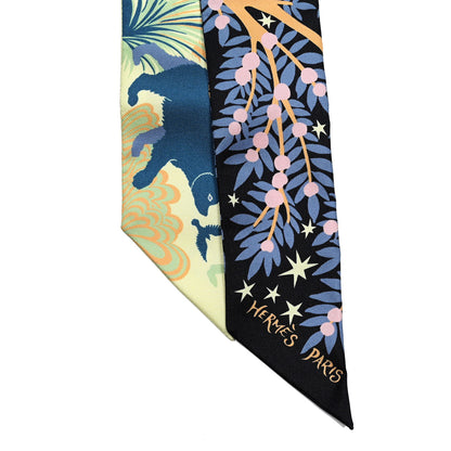 Hermes Silk Sous Le Charme D Orphee Twilly Bleu Black Jaune Soufre 2 of 4
